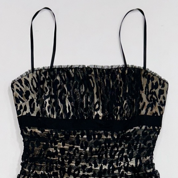 Di Hera Silk Elegant Leopard Print Spaghetti Strap Ruched Bodycon Mini Dress 2 - Picture 3 of 11